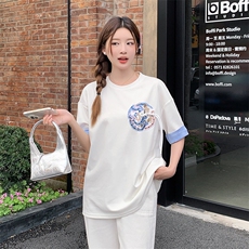 夏季新款定制凤凰刺绣T恤女宽松显瘦对扣中式上衣，女装T恤，鑫慧