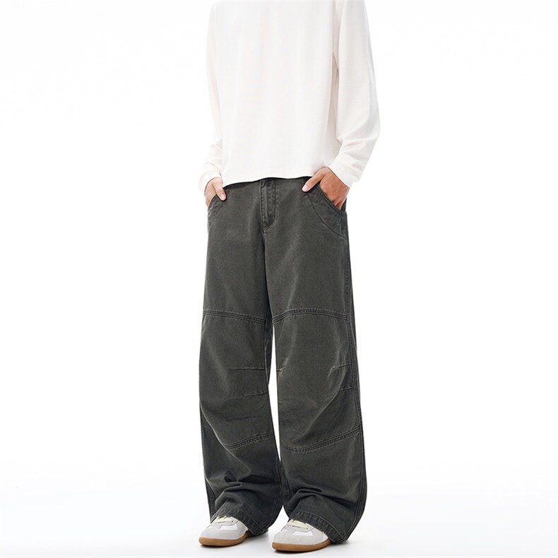 2025秋冬新款三色褶皱复古水洗休闲裤男直筒宽松百搭伞兵长裤子，男装休闲裤，星座301D-3