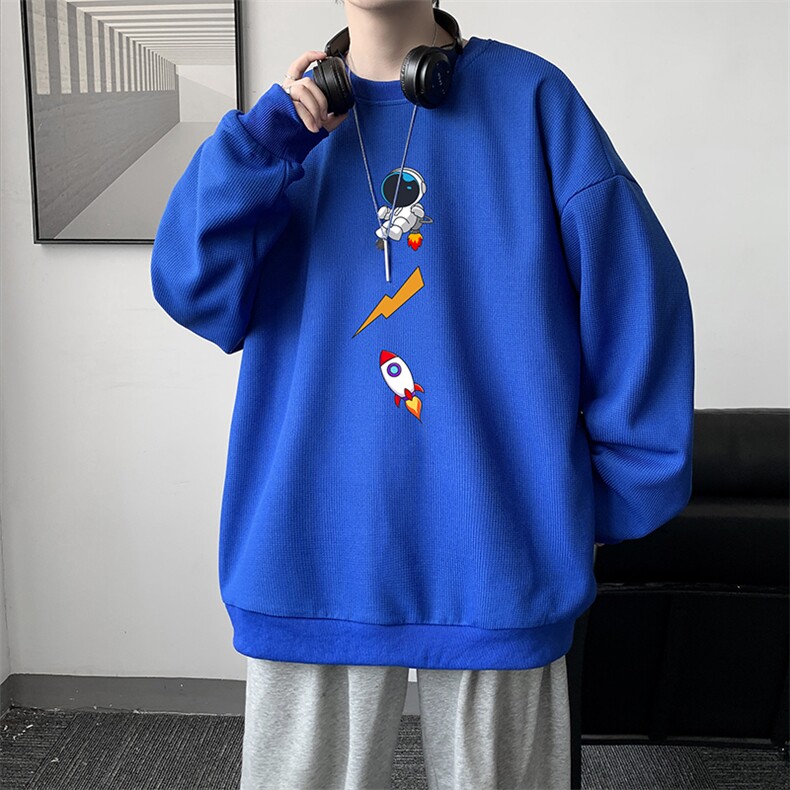 华夫格卫衣圆领卫衣男大码长袖t恤男外套HW76165-P30加绒款-P40,男装卫衣,电商A040