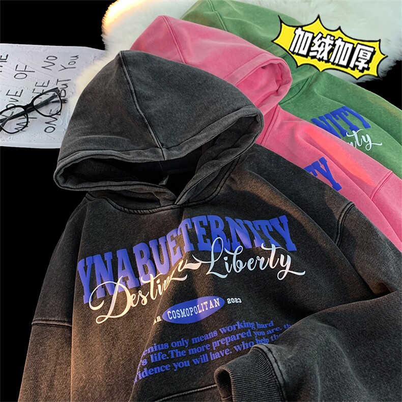 直播品质500克重磅潮牌美式做旧炒雪花水洗加绒卫衣H1355特P65,男装卫衣,电商A486