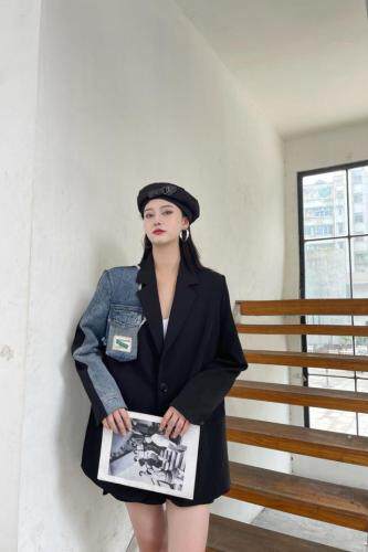 牛仔拼接西服，其它，QIANCHEN 谦晨