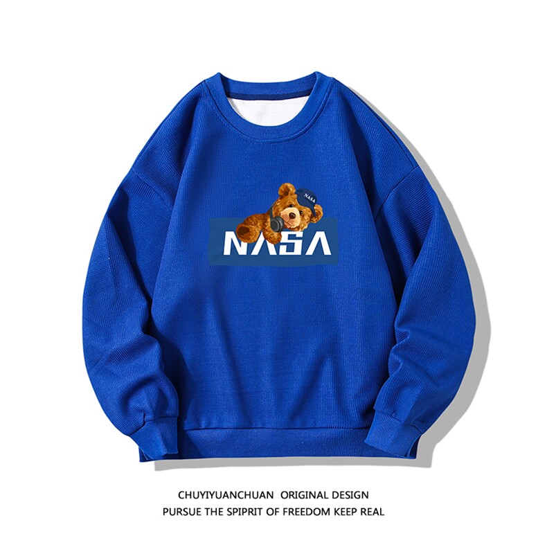 NASA华夫格卫衣圆领卫衣长袖t恤男外套白底HW76247-P30加绒款P40,男装卫衣,电商A040A