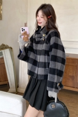 美式复古格纹双面羊绒外套女秋冬超火好看高级感加厚毛呢夹克上衣，女装双面呢大衣，千千佰惠