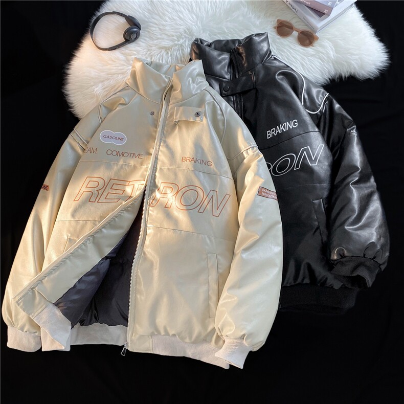 平铺冬装新款pu皮加厚宽松棉衣外套机车服情侣棉服D233-P128男类，男装皮衣，电商A335-1（原A458）