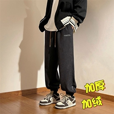 秋冬欧棉绒束脚休闲裤男加绒加厚运动卫裤A389P60控88，男装休闲裤，电商A309