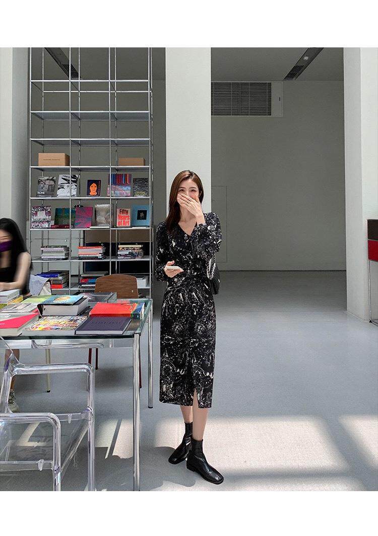 秋季新款韩版修身淑女气质高雅时尚连衣裙，女装连衣裙，荷塘月色