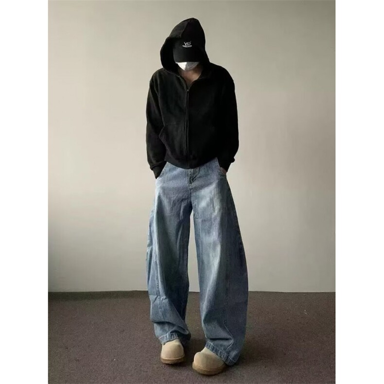 美式复古弯刀牛仔裤男女宽松小众设计感cleanfie百搭裤子潮图片