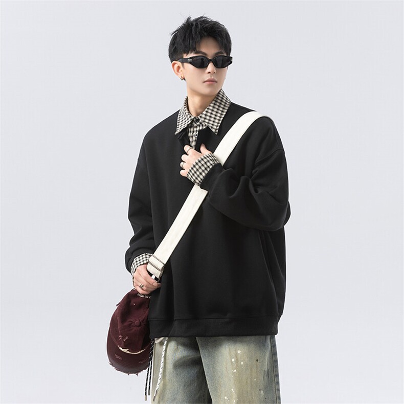 GENIOLAMODE美式潮流polo领卫衣男2025春秋拼接宽松长袖情侣上衣,男装卫衣,电商B371
