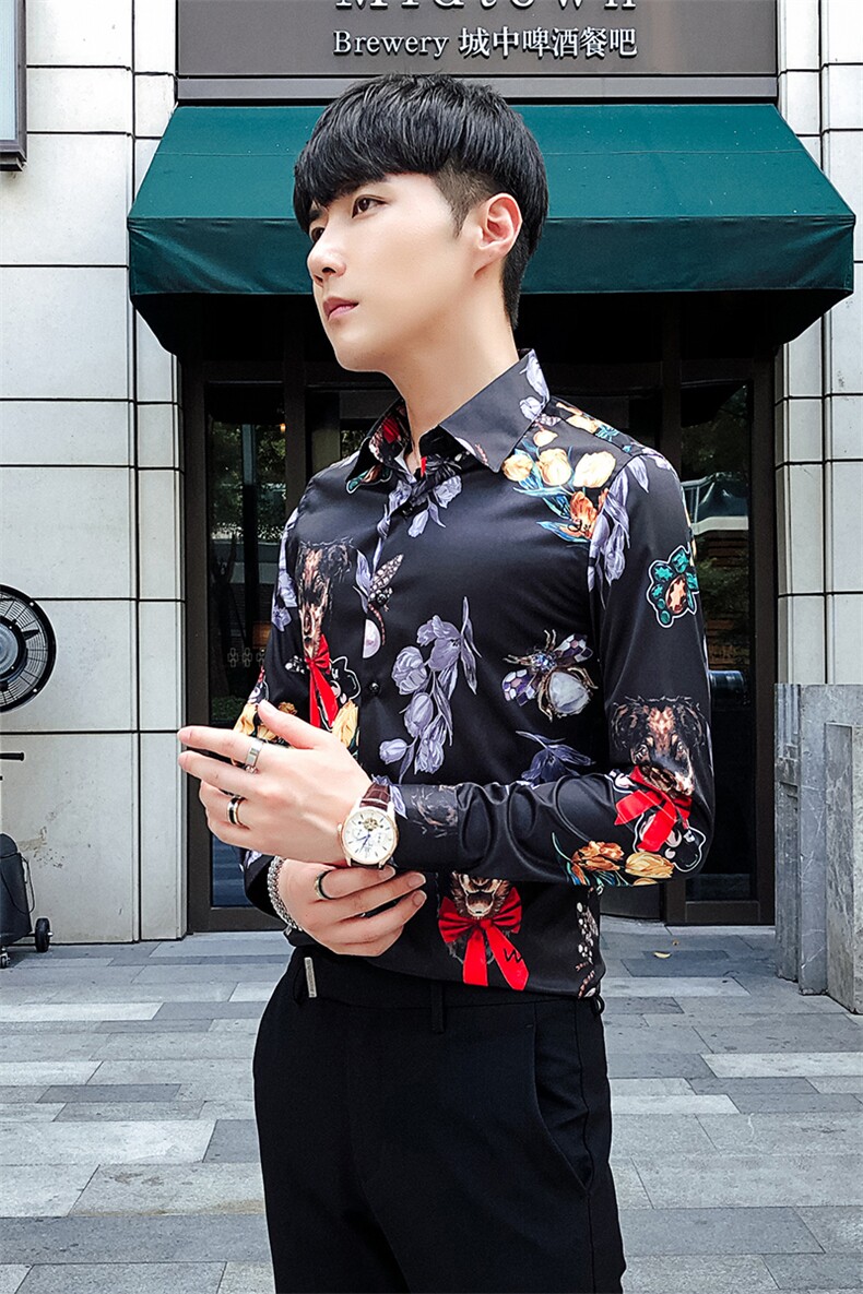 2021秋冬潮流个性花衬衫男长袖韩版休闲印花衬衣A470-CS112,男装衬衫,电商A207