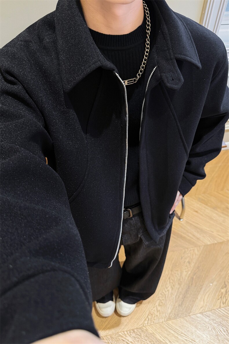 秋冬痞帅短款毛呢大衣夹克美式正肩呢子外套男XZ514-2-6234-P88,男装毛呢大衣,星座514-2(原B239)