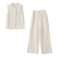 现货无袖套装2026年夏季新款女装时尚气质马甲阔腿裤两件套，女装套装/套裙，韩美纤衣