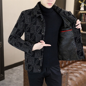 冬季新款高品质男士加棉加厚潮流修身翻领毛呢外套D69P135控228图片