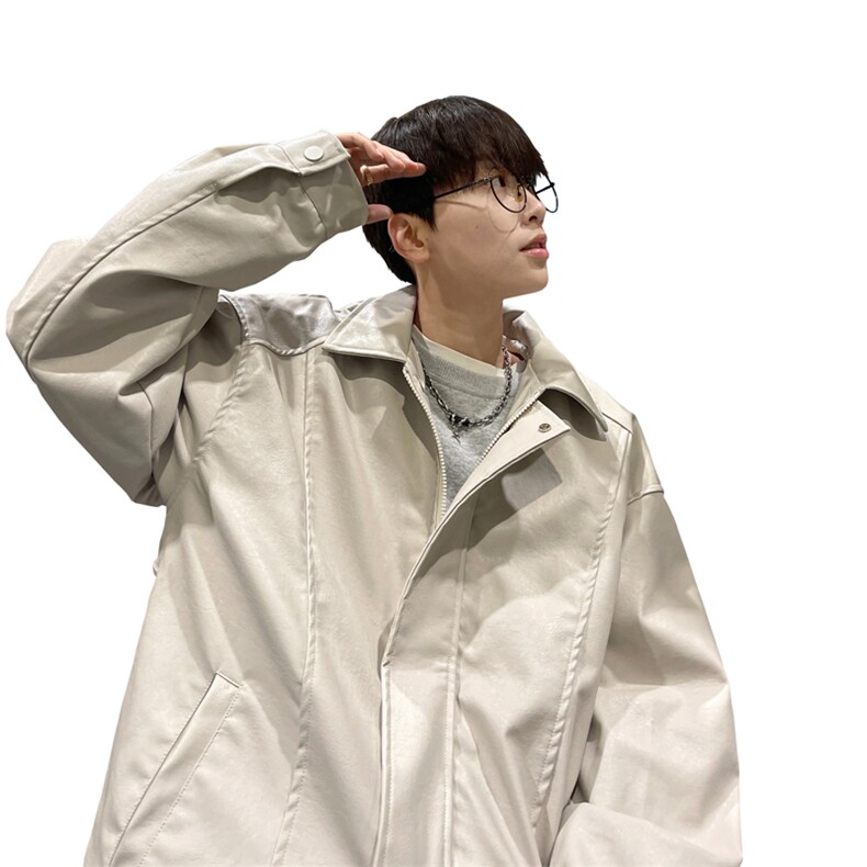 wassuphappy美式机车服外套男春秋季潮流设计感PU皮情侣休闲夹克,男装夹克,电商B371