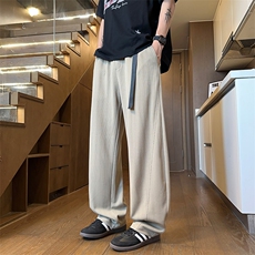 高级感休闲裤男秋季慵懒风垂坠拖地裤纯色简约直筒阔腿弯刀裤，男装休闲裤，电商A022