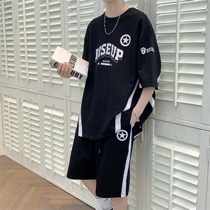 夏季新款短袖T恤港风套装青少年纯棉潮流两件套男装DF321P68控98图片