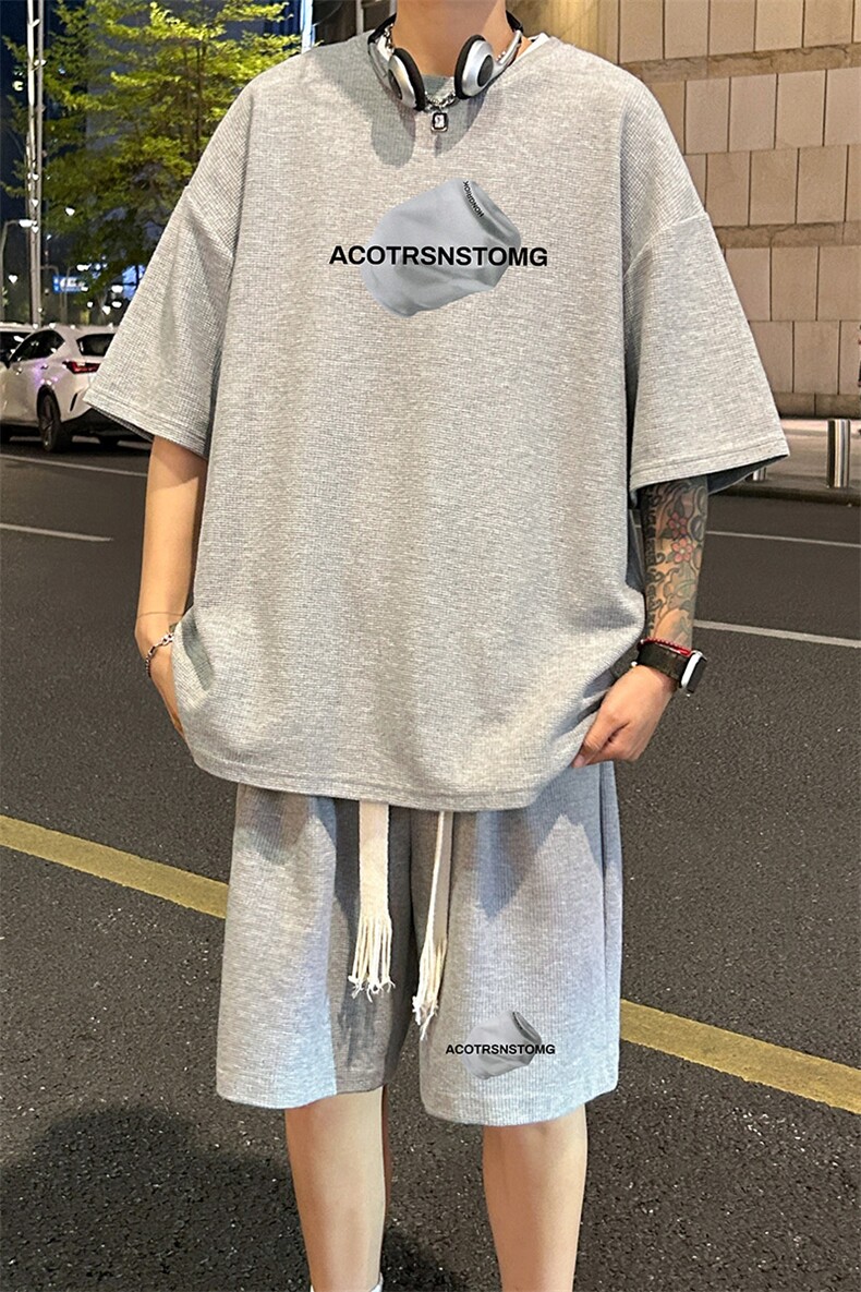 套装！华夫格套装短袖T恤短裤男TZ239-特P38,男装牛仔裤,电商B367