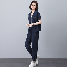 中年妈妈运动服套装洋气2025新款中老年女夏季薄款外套休闲两件套，女装套装/套裙，忆绮罗