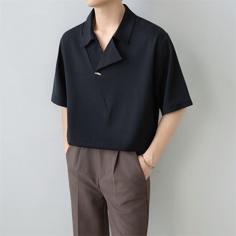 小伙立领纯色衬衫男休闲宽松风刺绣衬衣轻熟风A236-82578-P45,男装衬衫,电商A236
