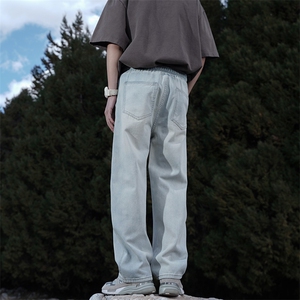 新款牛仔裤直筒复古休闲裤男美式潮牌纯色裤子图片