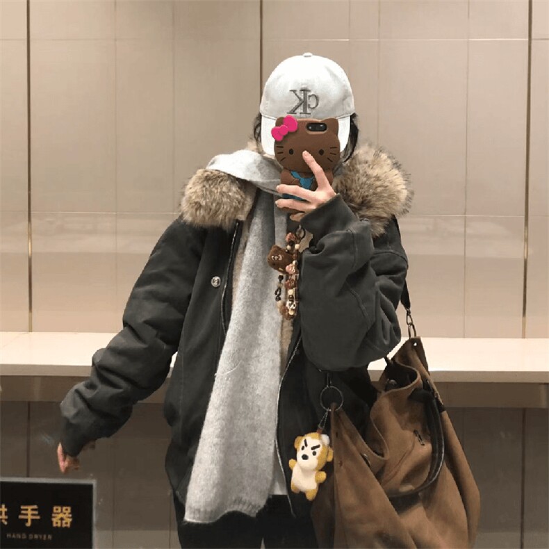 现货重磅boxy短款棉衣座山雕大毛毛领男女棉服水洗工装厚外套,男装棉衣,电商A486-1
