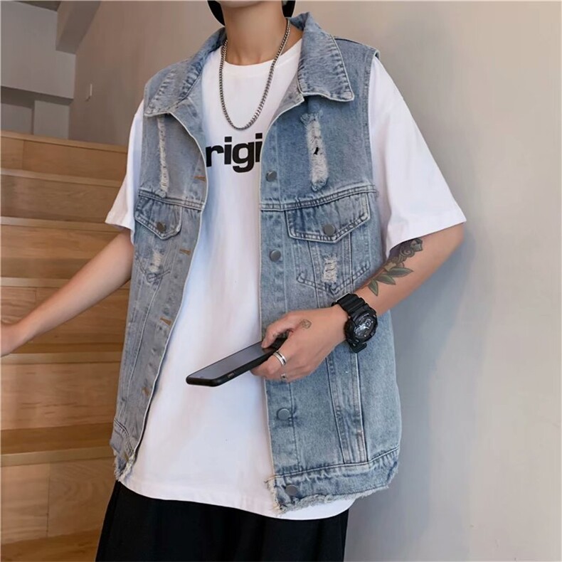 坎肩牛仔马甲男薄款外穿无袖外套破洞休闲背心马夹韩版潮M866-p45,男装背心/马甲,星座1008