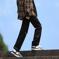 217-2-HK2074-特p45秋季宽松直筒破洞牛仔裤男vibe休闲裤男，男装牛仔裤，星座217-2