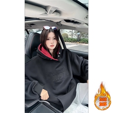 ！加绒加厚拼接撞色卫衣冬季连帽衫外套女WR2254JR-P65控98，女装短外套，星座815A
