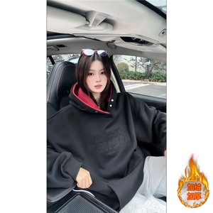 ！加绒加厚拼接撞色卫衣冬季连帽衫外套女 WR2254JR-P65控98图片