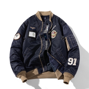 现货 欧美街头刺绣飞行员外套秋冬季潮牌机车夹克棉衣棒球服图片