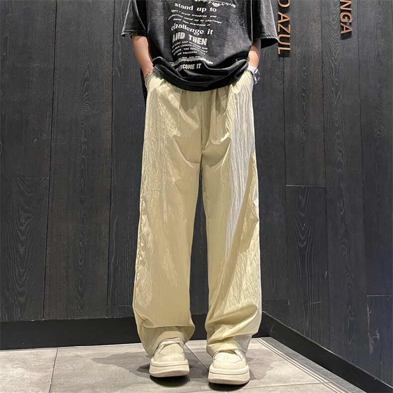 日系直筒冰丝速干休闲裤子新款夏季薄款褶皱宽松休闲裤,男装休闲裤,星座410-7
