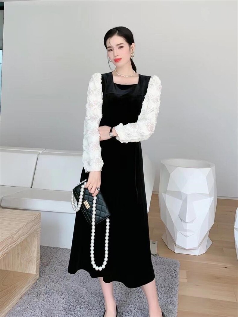 秋装丝绒连衣裙，女装连衣裙，雨恋依香