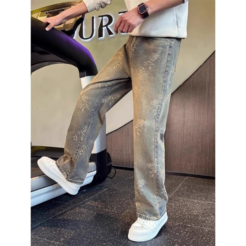 现货!港风新款2025潮流百搭直筒宽松大码牛仔裤松紧腰NZ6159-P40，男装牛仔裤，星座1103-2