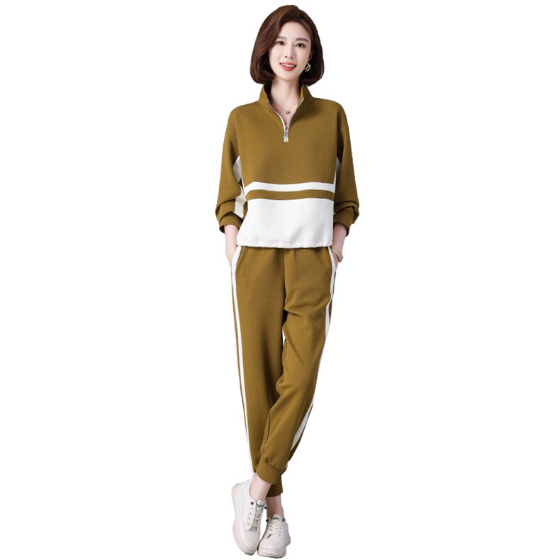 现货2024春季新款时尚休闲减龄遮肉卫衣套装两件套,女装套装/套裙,深水步