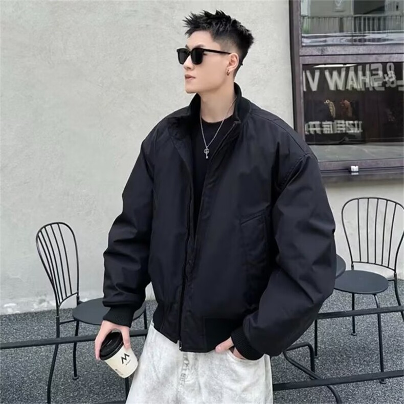 美式短款廓形飞行夹克羽绒服男秋冬季立领工装棉衣外套夹棉棒球服,男装夹克,星座1001-1