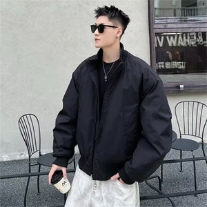 美式短款廓形飞行夹克羽绒服男秋冬季立领工装棉衣外套夹棉棒球服图片