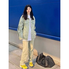 美式高街vibe牛仔外套男女春秋复古港风chic潮拉链设计感网图，男装工装外套，星座302B-2