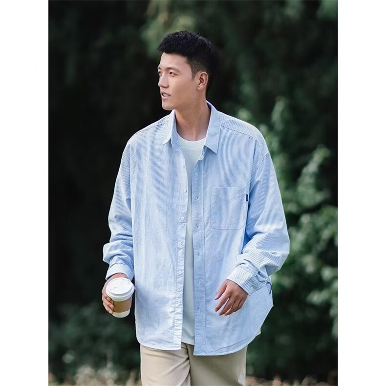 ins2025秋季新款日系条纹长袖衬衫cityboy宽松廓形外套青春休闲男,男装衬衫,星座506A