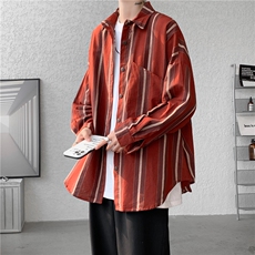 CS4020-P55新款条纹长袖衬衫oversize宽松男士大码衬衣休闲外套，男装衬衫，电商B280-1（原A049）