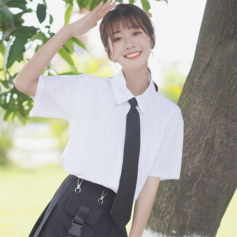 2025新款夏季JK制服短袖衬衫学院风软妹polo上衣班服衬衣女送领带,男装T恤,星座1210-1