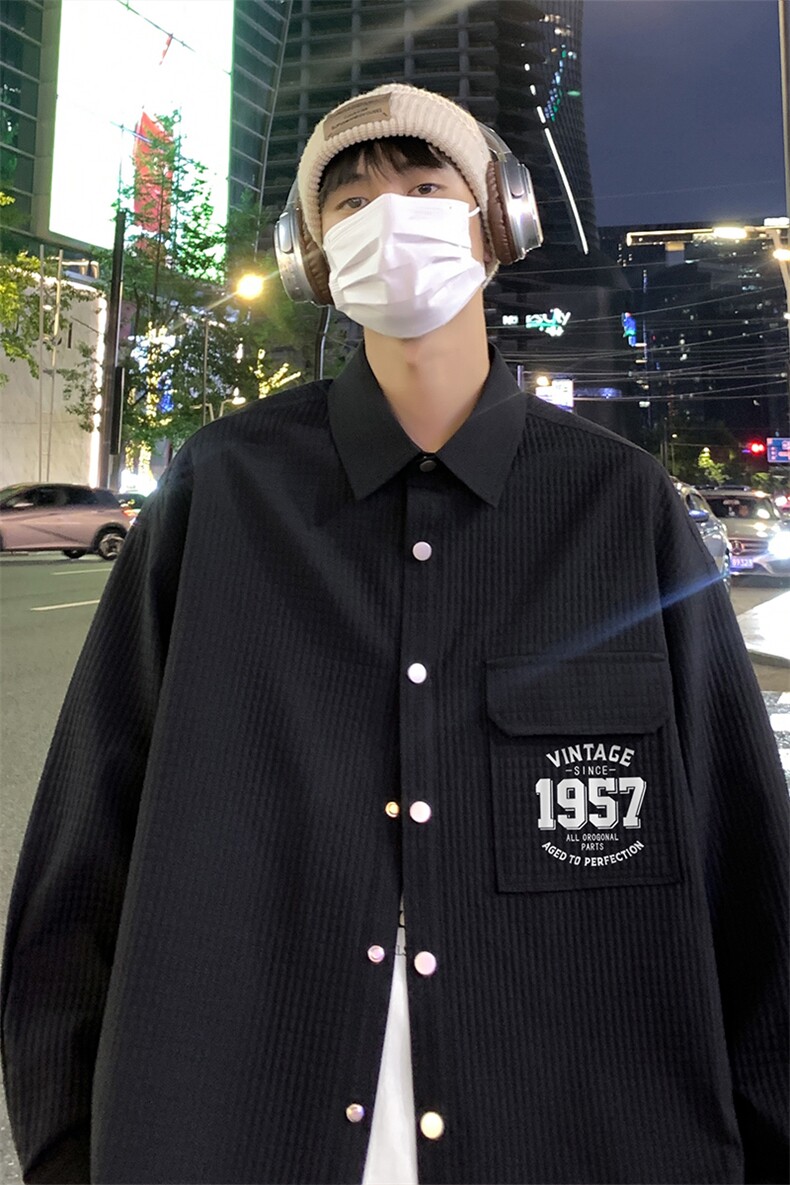 港风24春季新款面包格印花宽松翻领衬衫外套S91P45控68,男装衬衫,电商A247