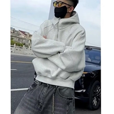秋冬日系纯色基础款连帽加绒卫衣男宽松复古情侣百搭外套男女，女装短外套，四季星座505