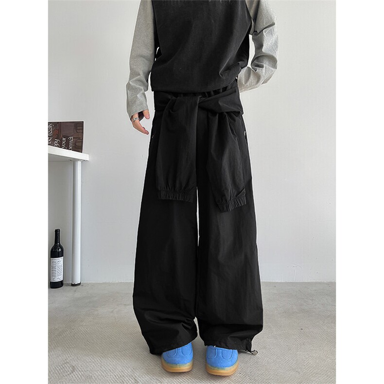 8XL-M休闲裤男美式高街纯色绑带宽松跳舞直筒裤潮K9127P68控98,男装休闲裤,电商D206-1