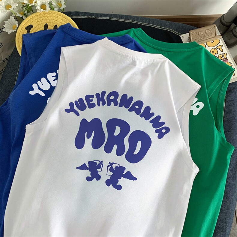 抖音供货、180克现货全棉印花背心宽松无袖T恤D223A-BX2234-P25,男装背心/马甲,电商019-1