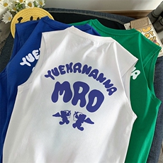 抖音供货、180克现货全棉印花背心宽松无袖T恤D223A-BX2234-P25，男装背心/马甲，电商019-1