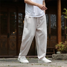 2025夏装新款汉服唐装风冰丝棉麻休闲裤A057-K381-P45，男装民族服装，电商A057B
