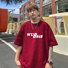 可48小时发货支持抖音得物来样二开美式满天星亮片短袖T恤MTX719，男装T恤，电商A486-1