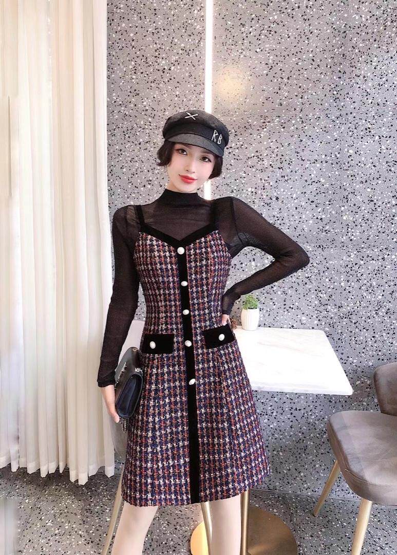 现货小香风真两件连衣裙，女装连衣裙，嘉利得