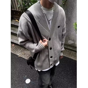 秋冬V领开衫毛衣外套男日系纯色休闲学生百搭痞帅针织衫 YB14图片