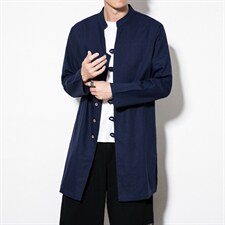 风棉麻大码衬衣男士休闲长款衬衫男装唐装复古外套 CS503-P65图片
