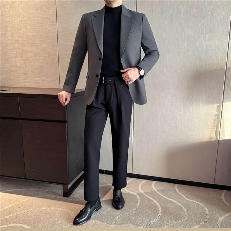 秋冬厚款羊毛呢西装外套男高级感品质西服上衣浅杏色DX7043-P178,男装西服套装,电商A213